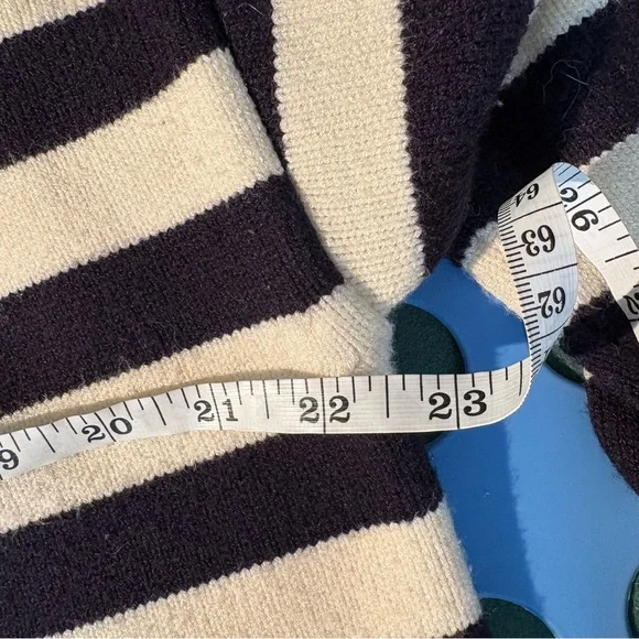 Zara Dark Navy and Cream Striped V-Neck Cardigan M - Picture 10 of 11
